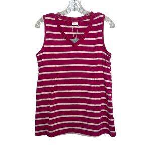 WiHoll Sleeveless Tank Top Shirt Small Pink White New Striped Vneck